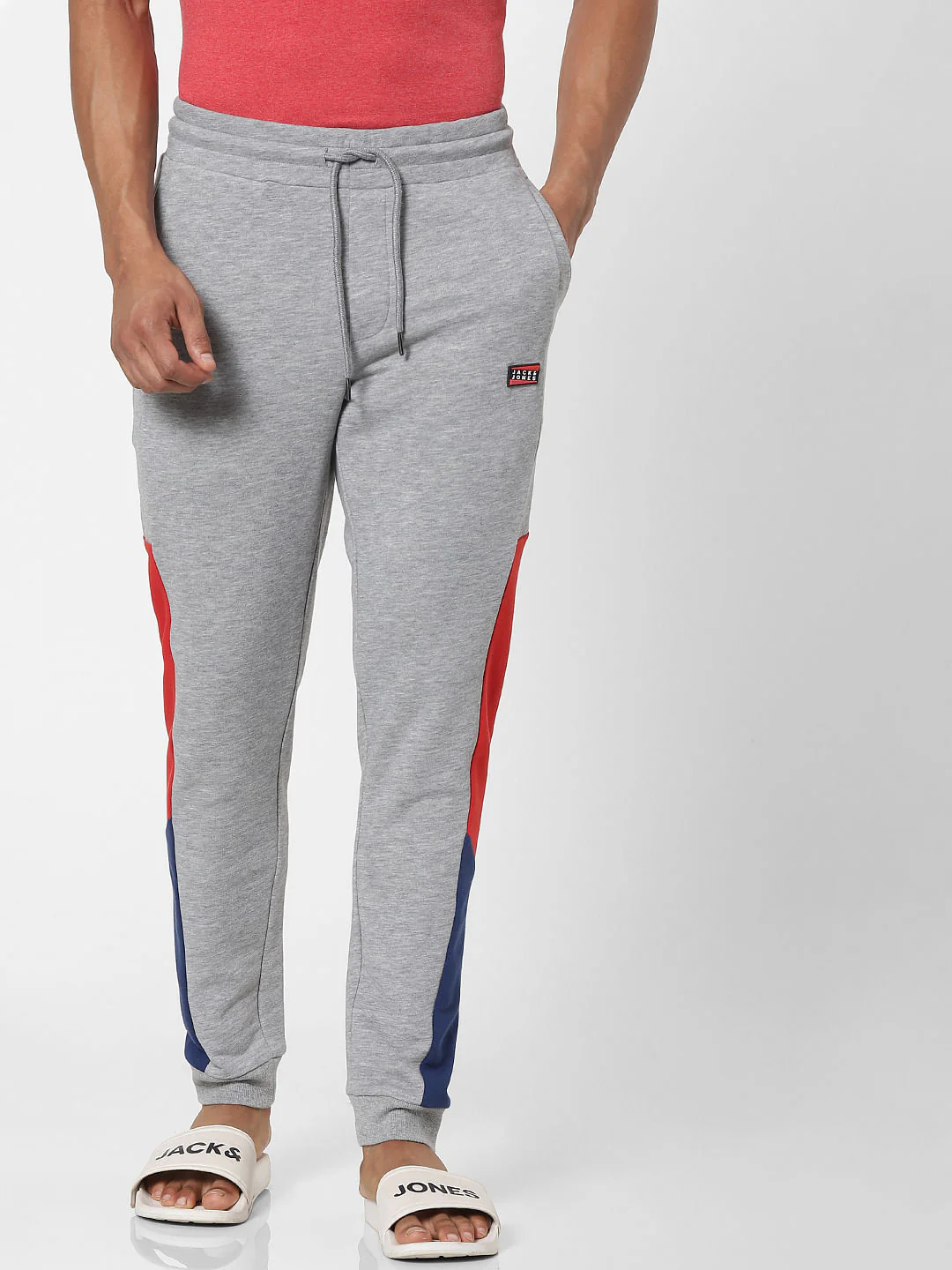 Grey Mid Rise Colourblocked Sweatpants - Image 2