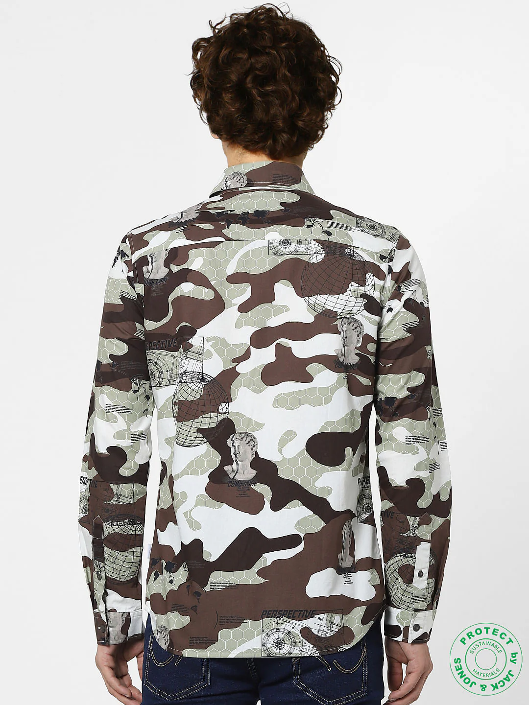 White & Brown Abstract Print Full Sleeves Shirt - Image 4