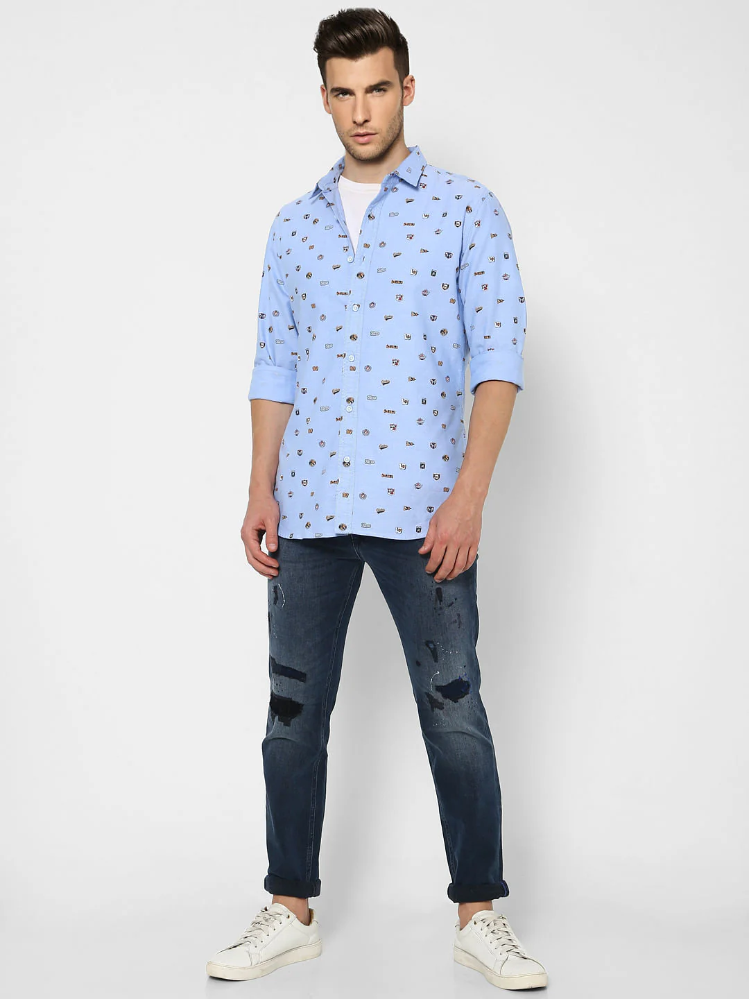 Blue Printed Full Sleeves Shirt