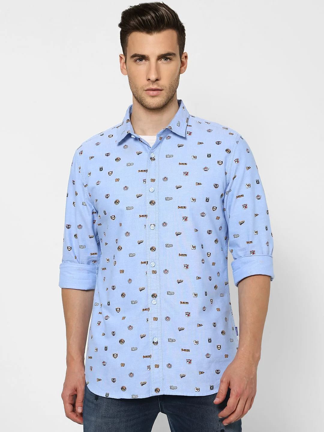 Blue Printed Full Sleeves Shirt - Image 2