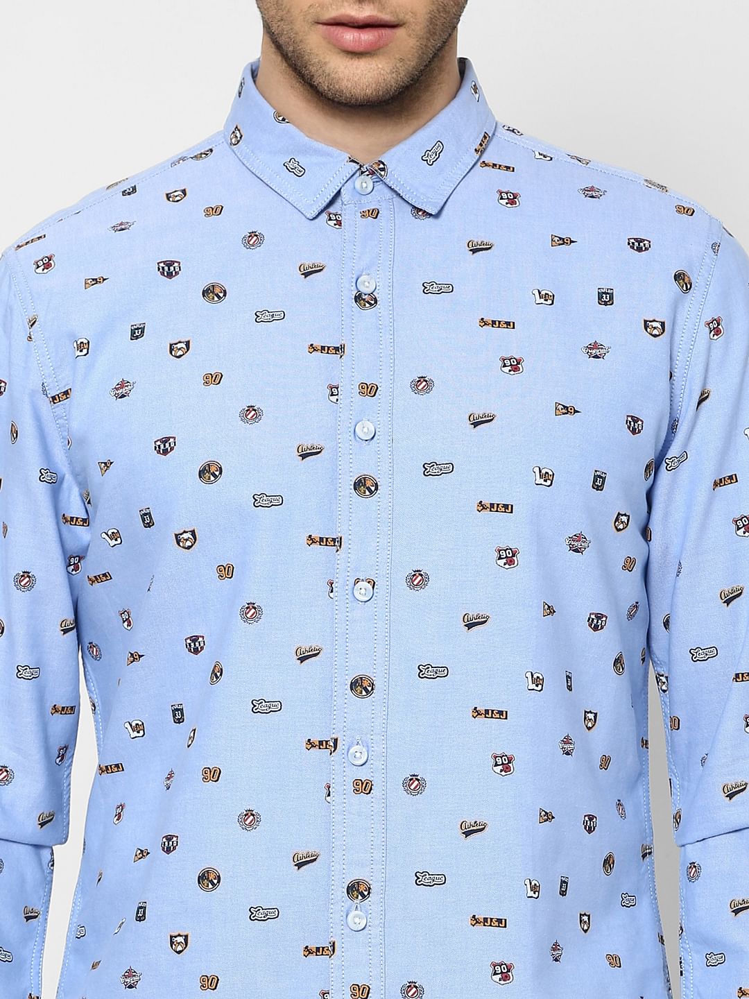 Blue Printed Full Sleeves Shirt - Image 5