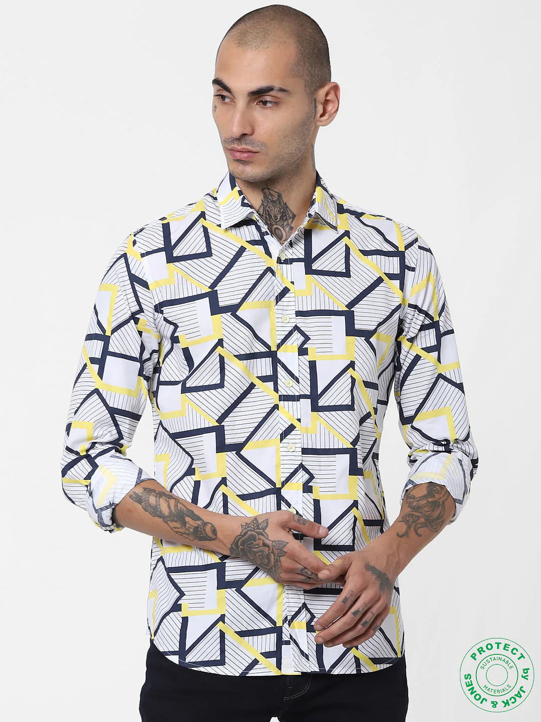 White Abstract Print Full Sleeves Shirt - Image 2