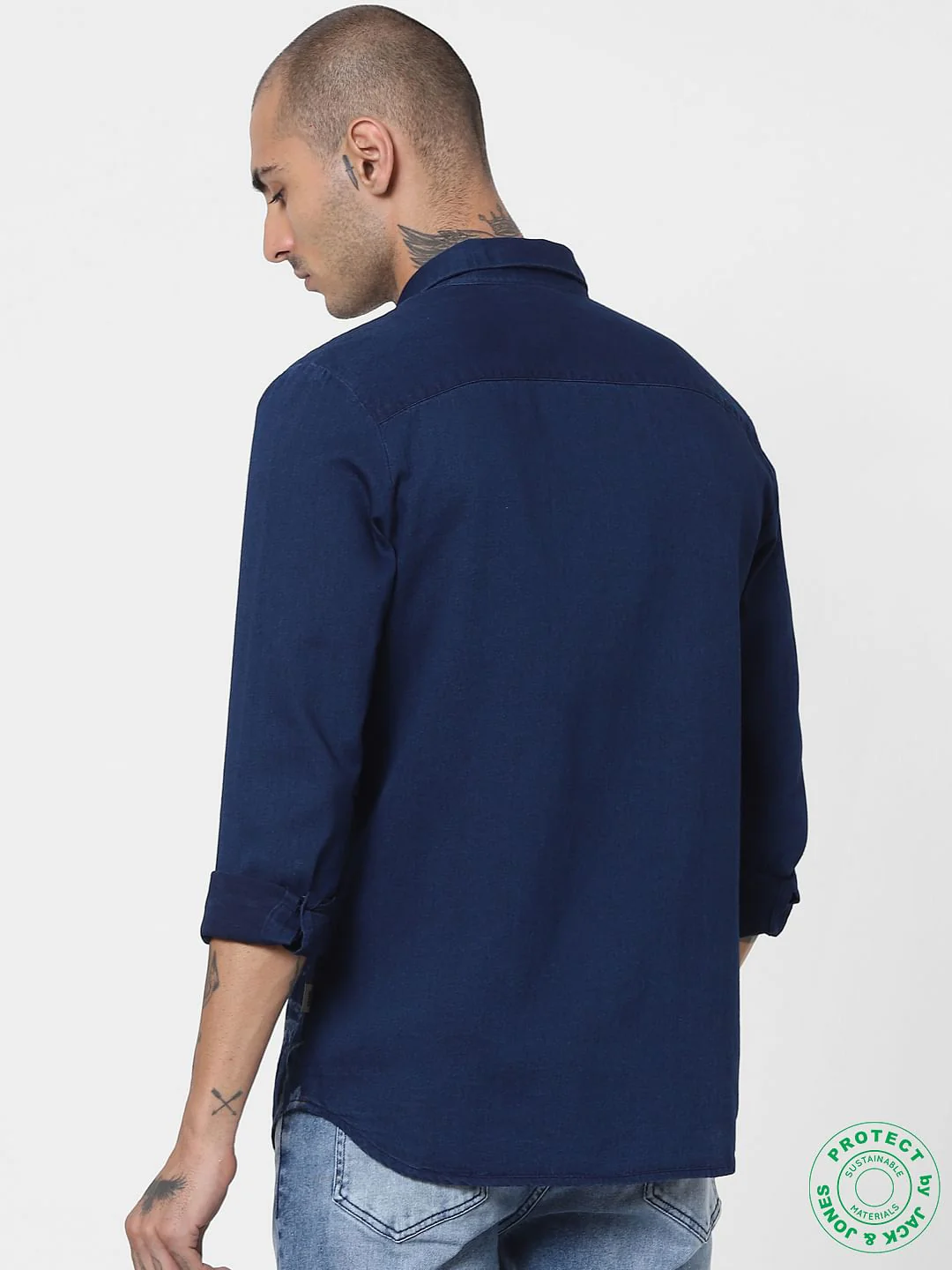 Blue Denim Printed Full Sleeves Shirt - Image 4