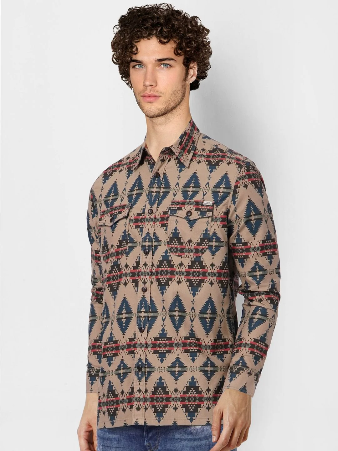 Brown Printed Full Sleeves Shirt - Image 3