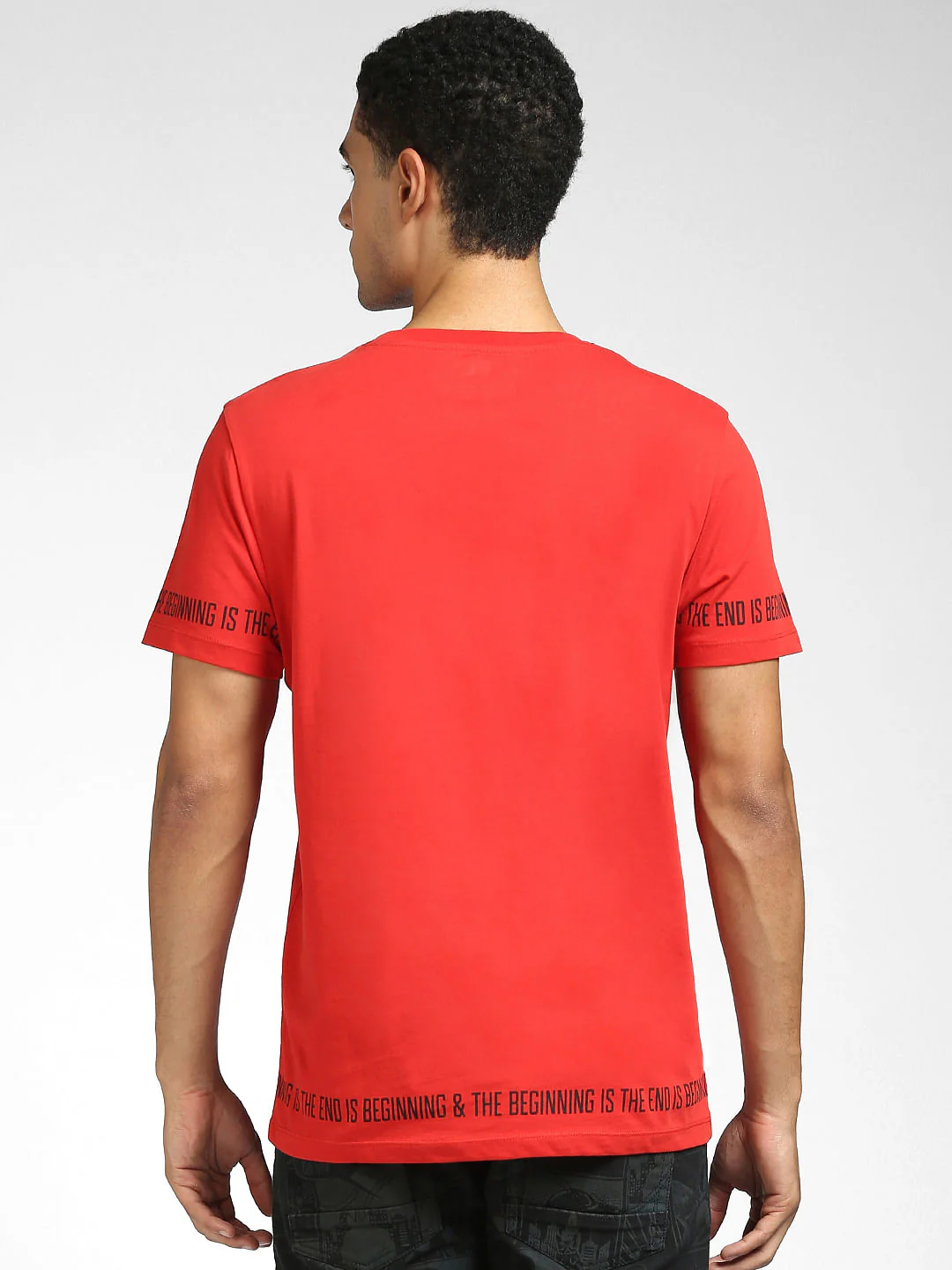 Red Text Print Crew Neck T-shirt - Image 4