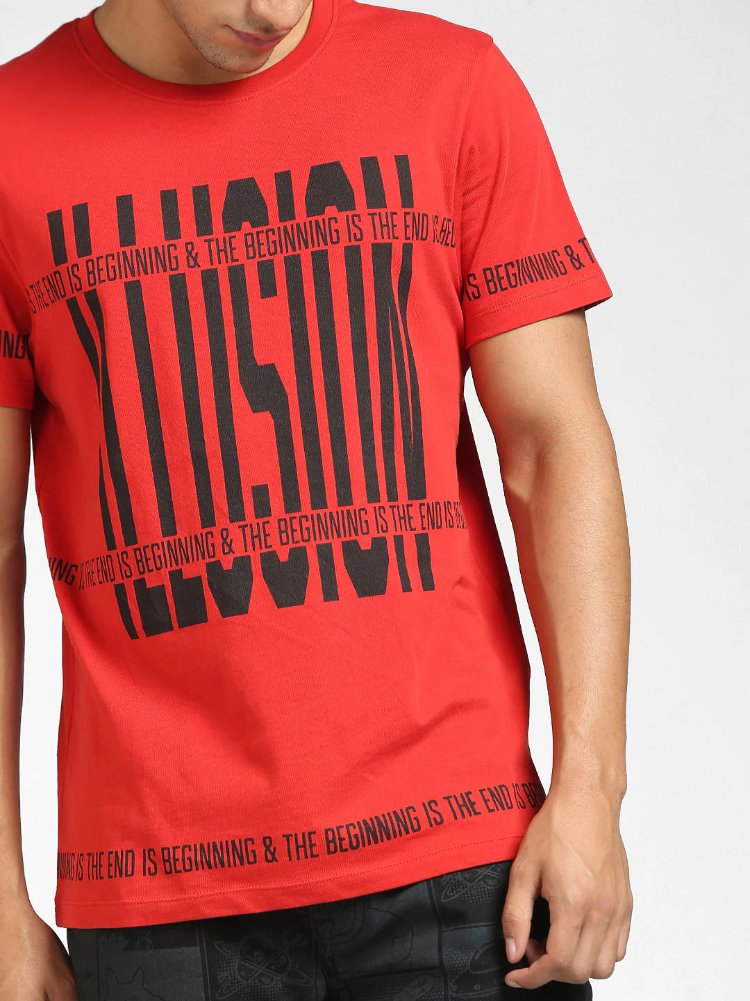 Red Text Print Crew Neck T-shirt - Image 5