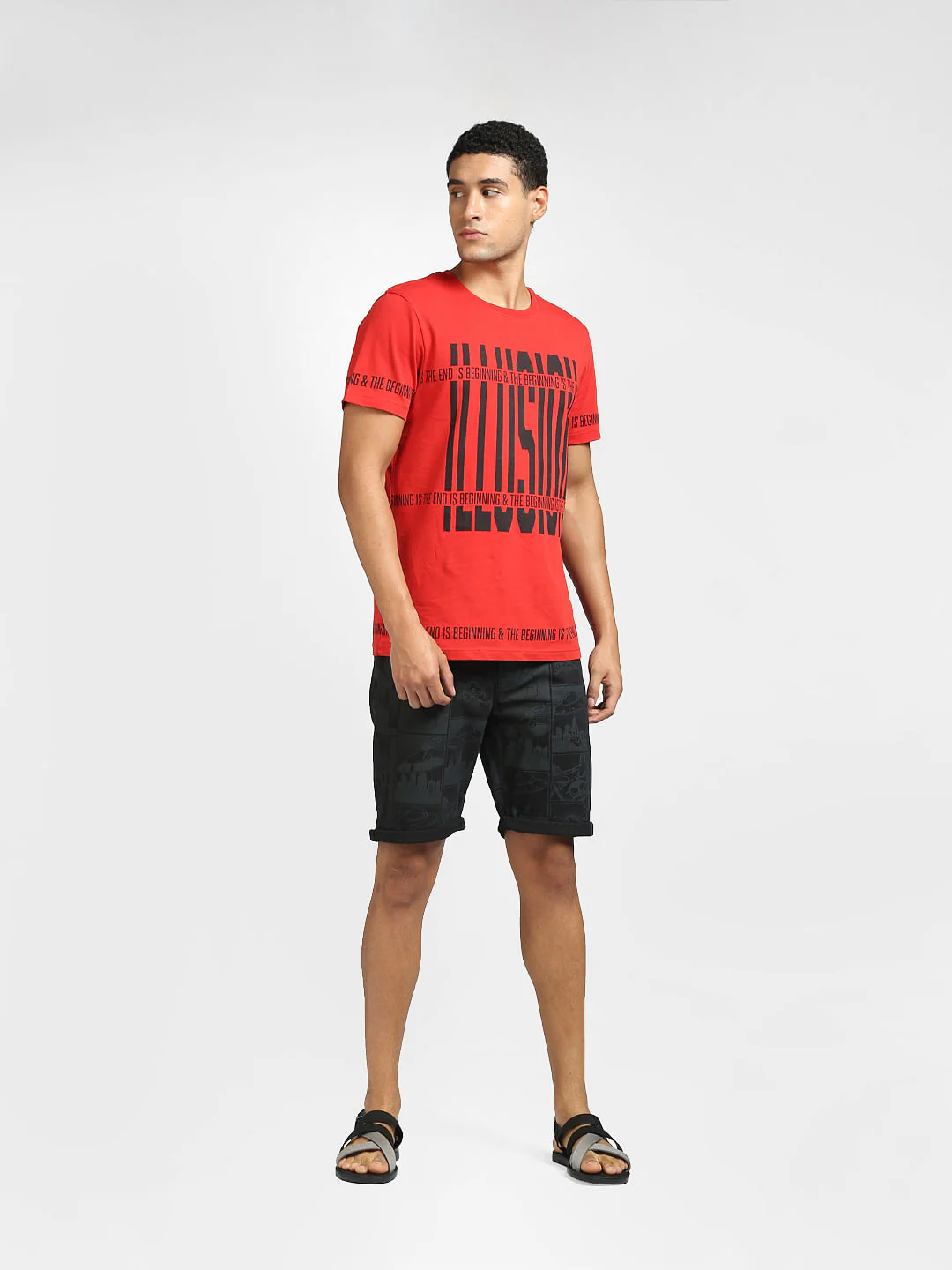 Red Text Print Crew Neck T-shirt - Image 7