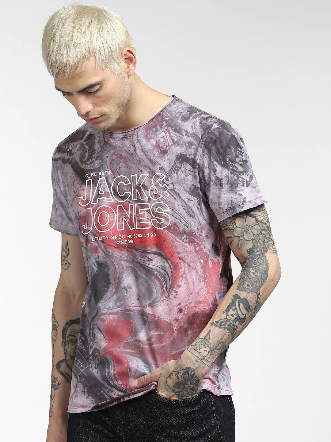 Grey Printed Crew Neck T-shirt - Image 2