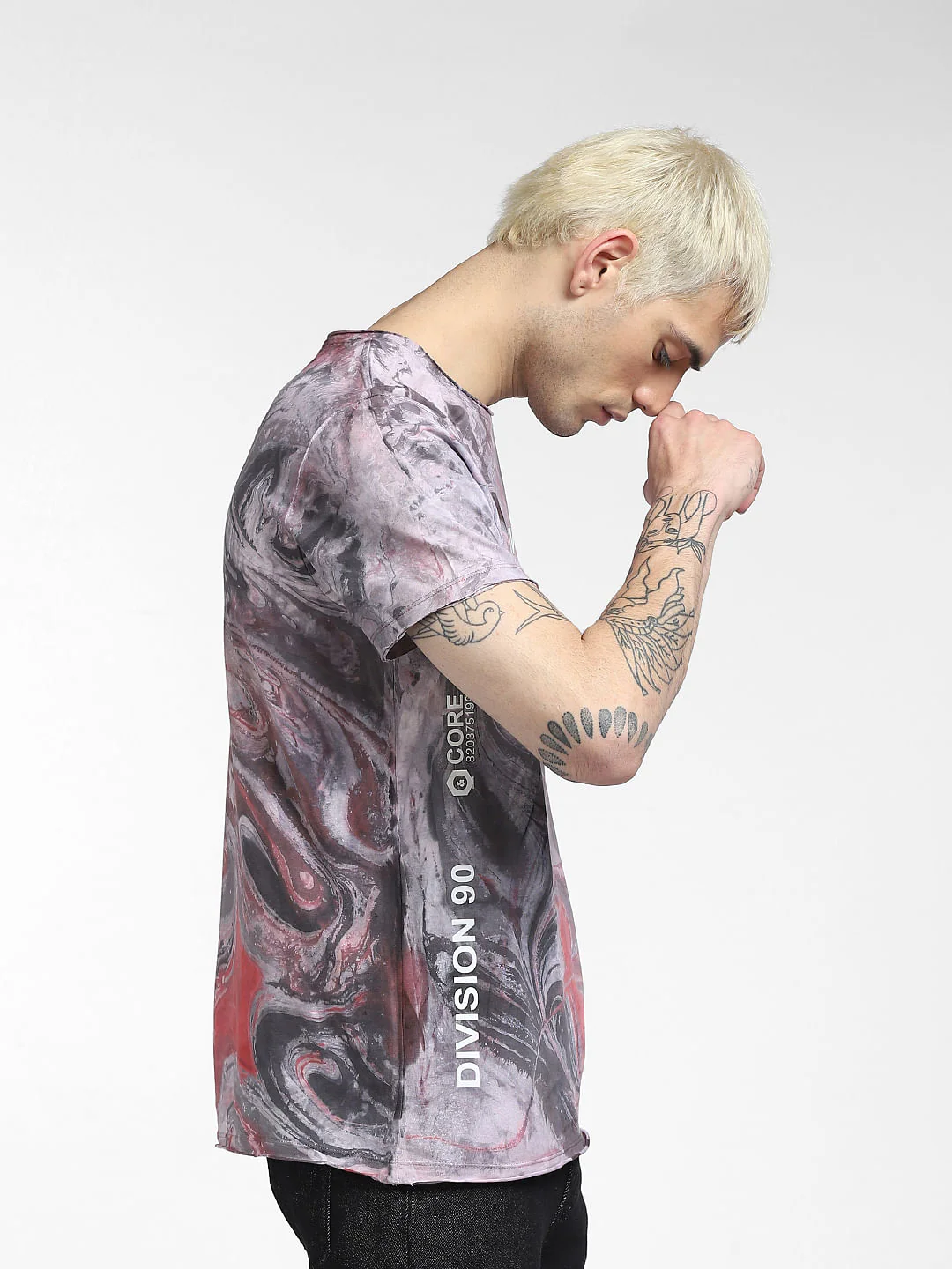 Grey Printed Crew Neck T-shirt - Image 3