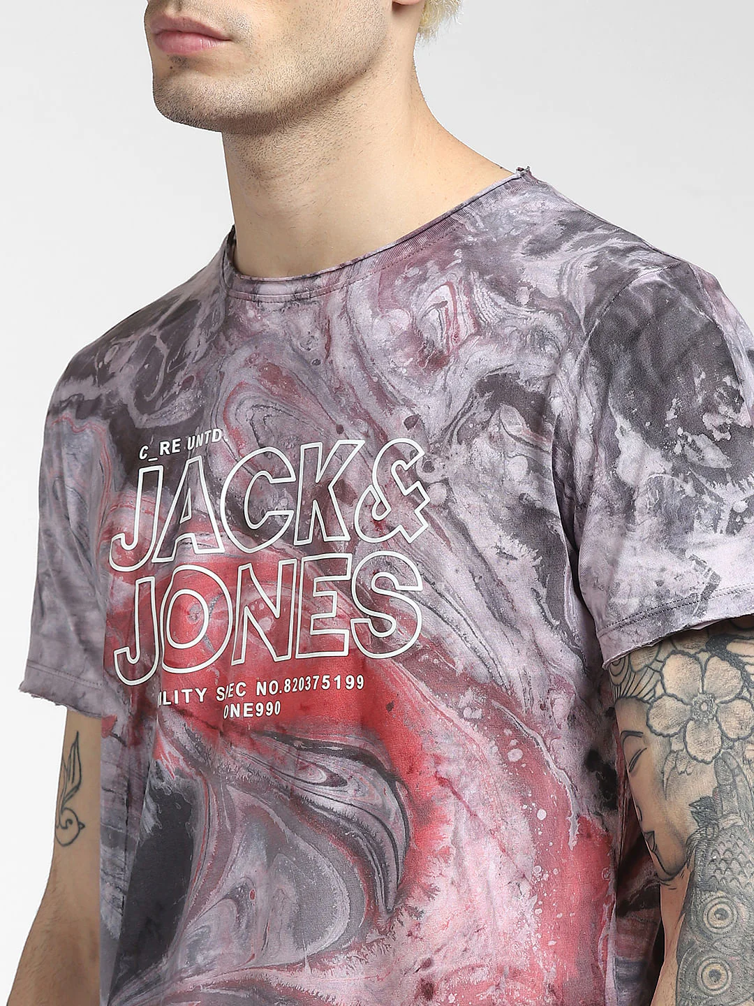 Grey Printed Crew Neck T-shirt - Image 5