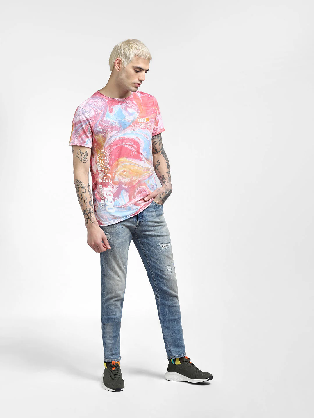 Pink Printed Crew Neck T-shirt - Image 6