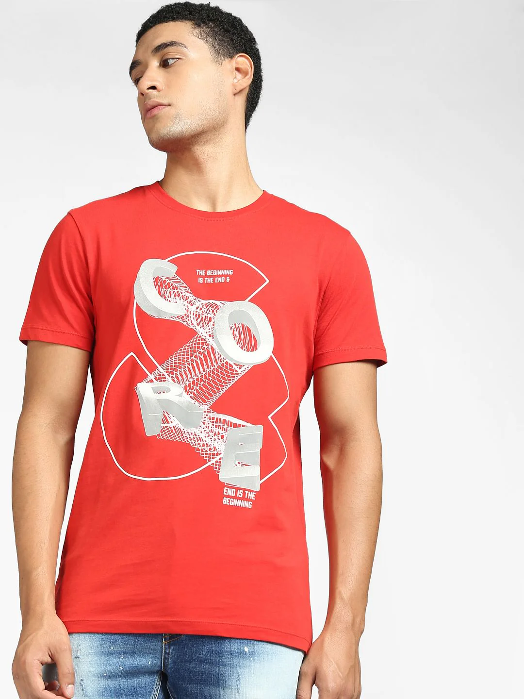 Red Graphic Print Crew Neck T-shirt - Image 2