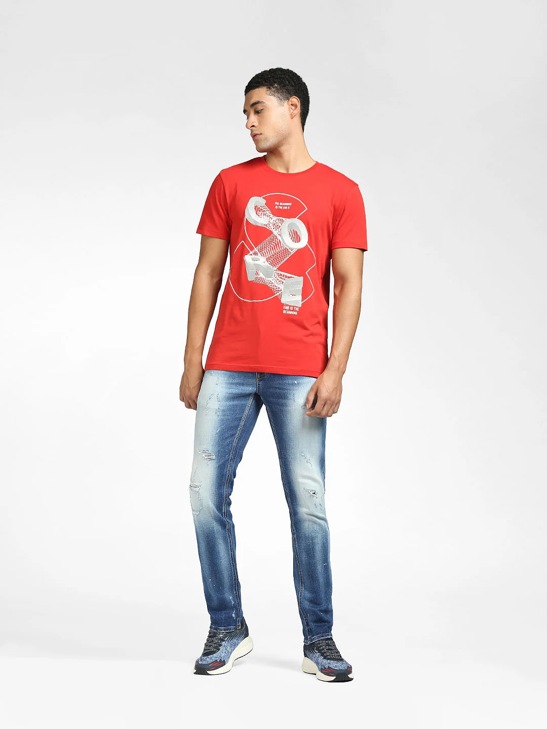 Red Graphic Print Crew Neck T-shirt - Image 6