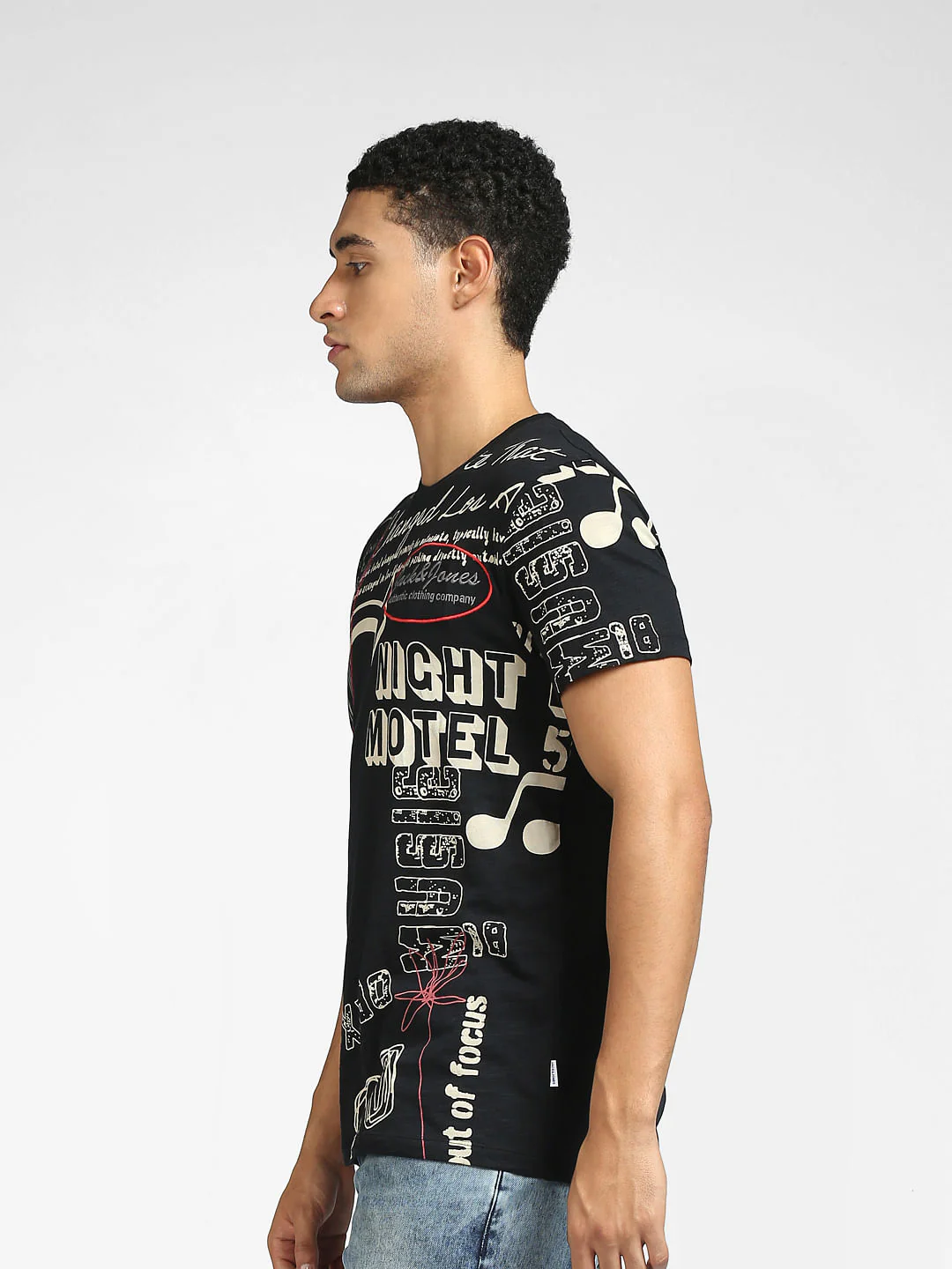 Black Graphic Print Crew Neck T-shirt - Image 3