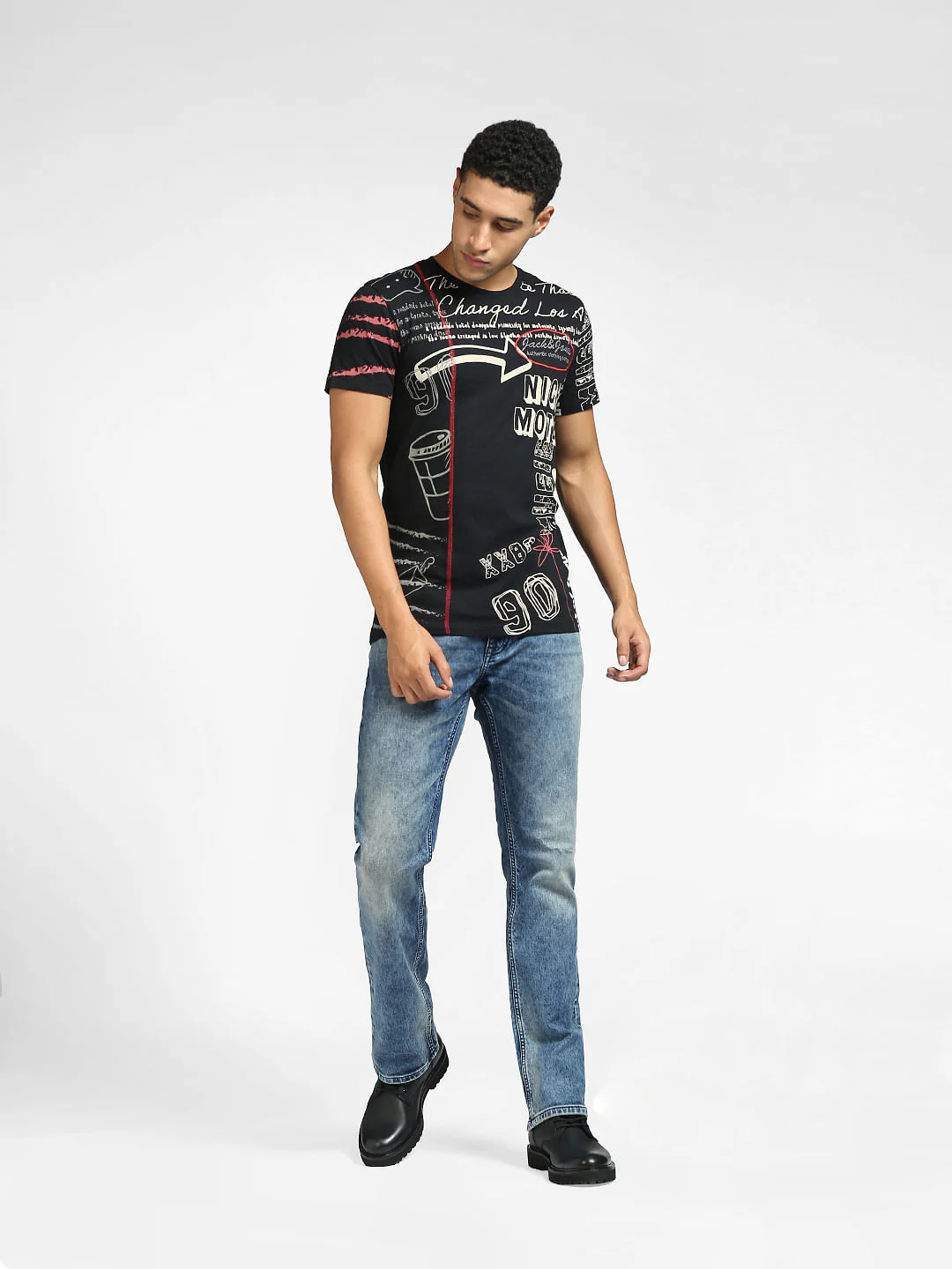 Black Graphic Print Crew Neck T-shirt - Image 6