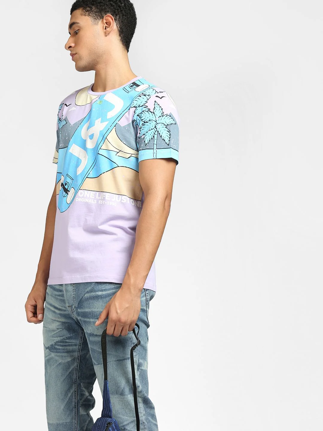 Purple Graphic Print Crew Neck T-shirt