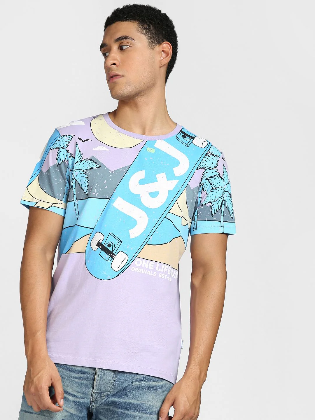 Purple Graphic Print Crew Neck T-shirt - Image 2