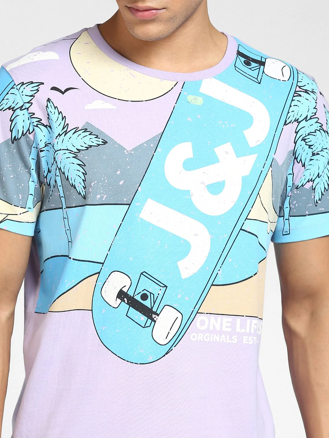 Purple Graphic Print Crew Neck T-shirt - Image 5