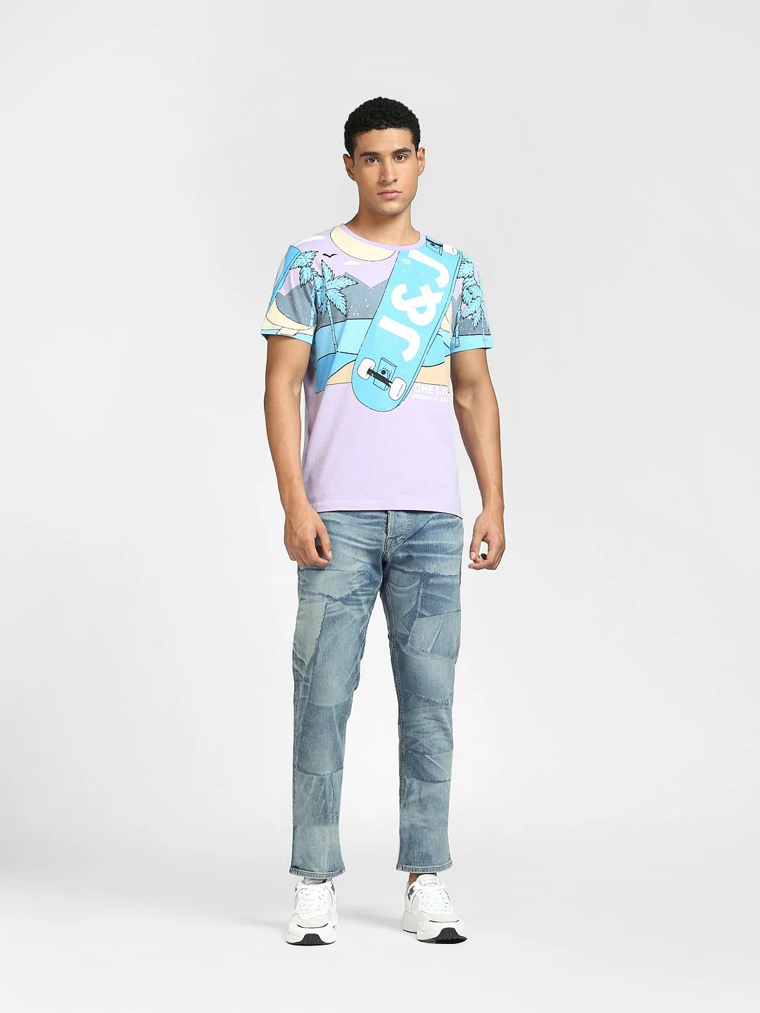 Purple Graphic Print Crew Neck T-shirt - Image 6