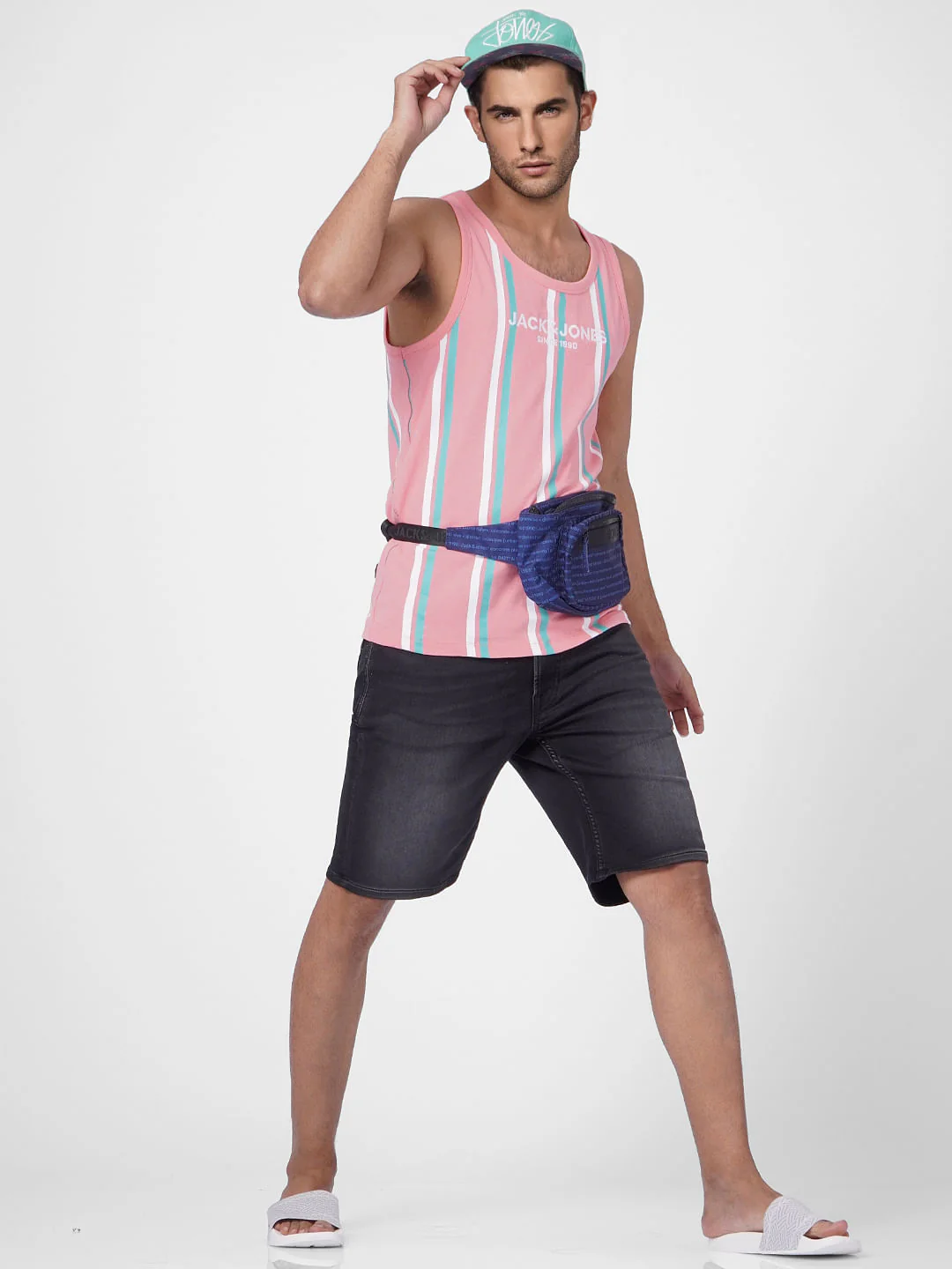 Pink Striped Sleeveless T-shirt
