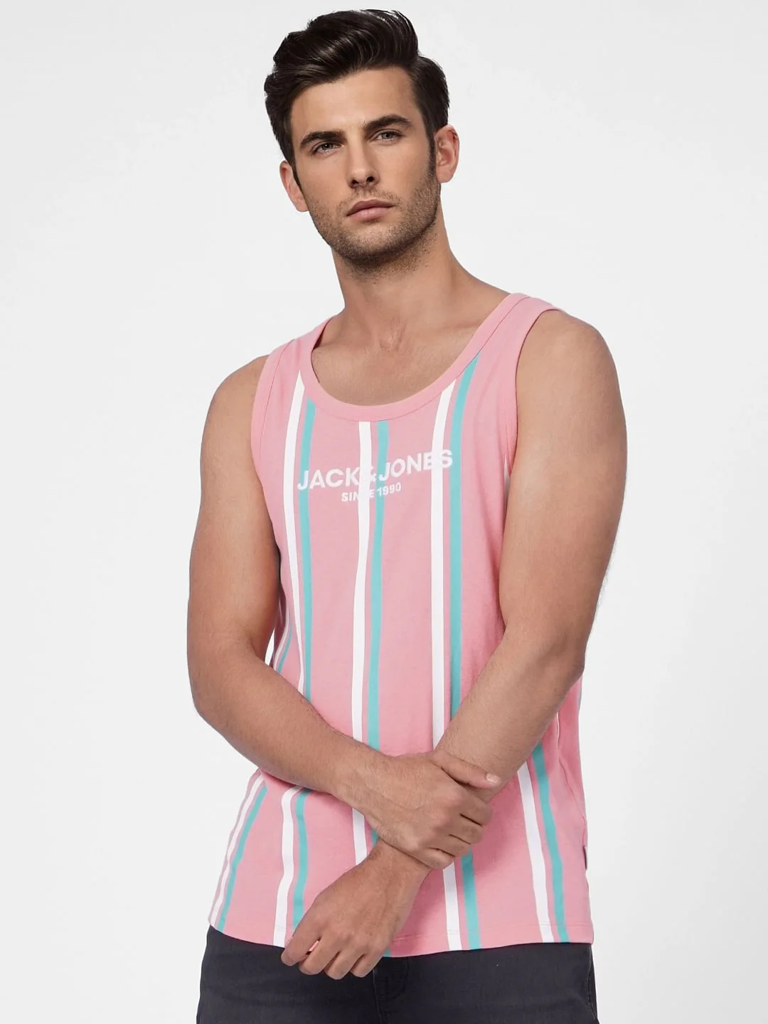 Pink Striped Sleeveless T-shirt - Image 2