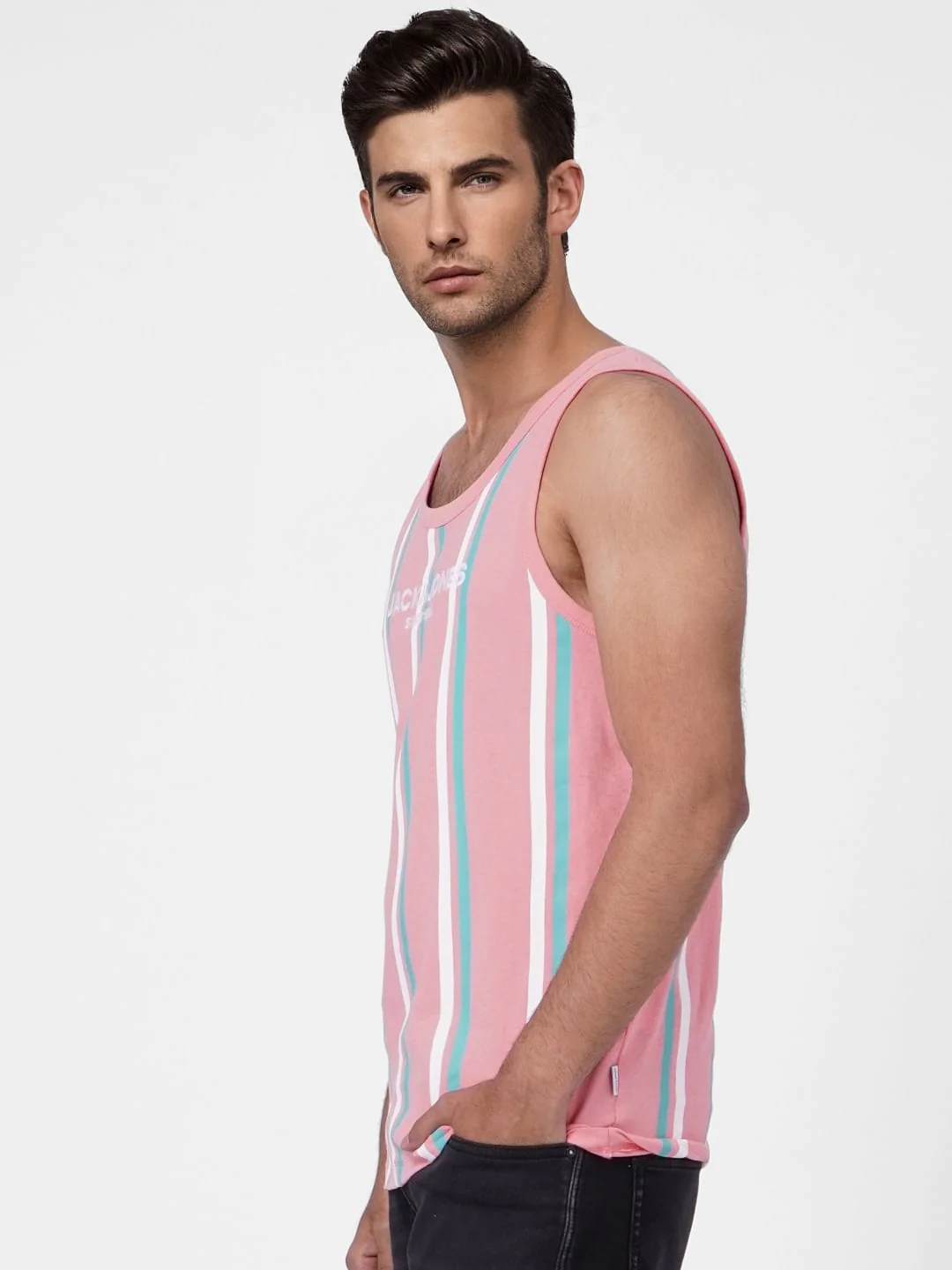 Pink Striped Sleeveless T-shirt - Image 3