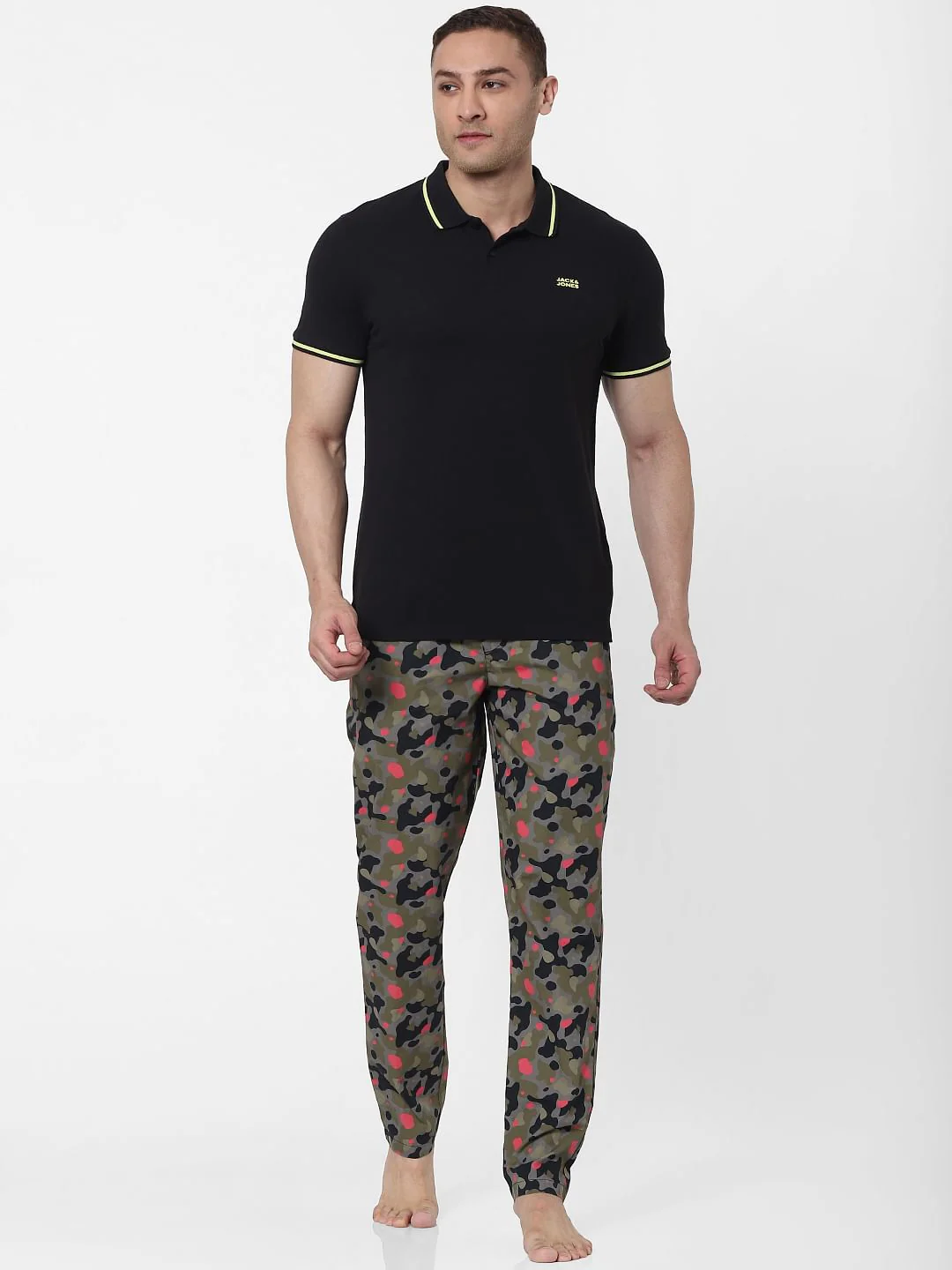 Black Contrast Tipping Polo Neck T-shirt