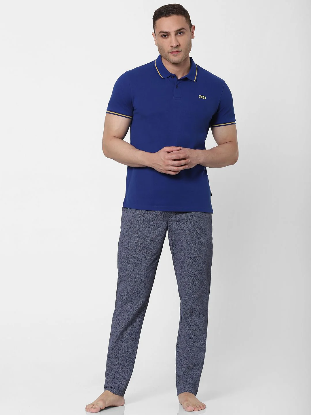 Blue Contrast Tipping Polo Neck T-shirt