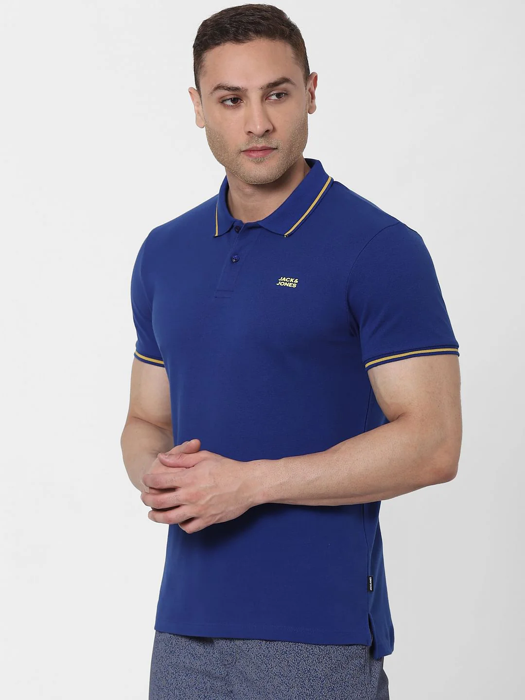 Blue Contrast Tipping Polo Neck T-shirt - Image 3