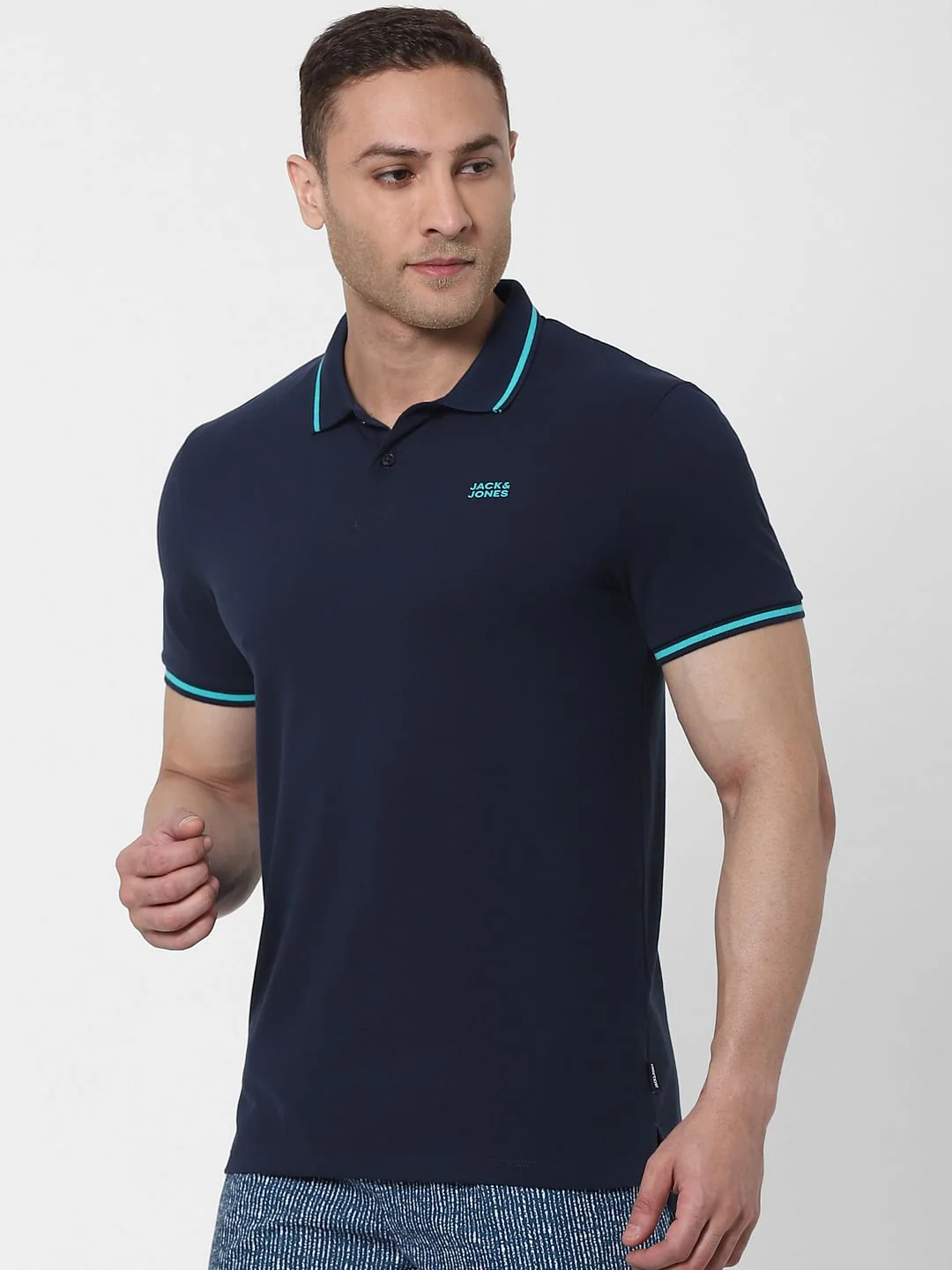 Light Grey Contrast Tipping Polo Neck T-shirt - Image 3