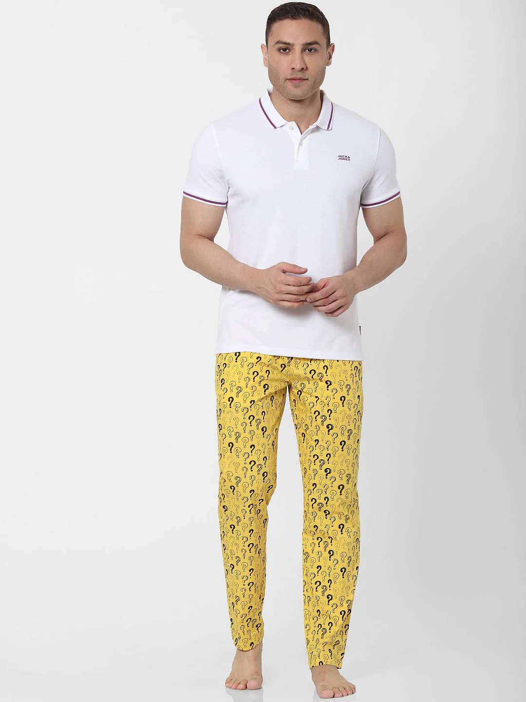 White Contrast Tipping Polo Neck T-shirt