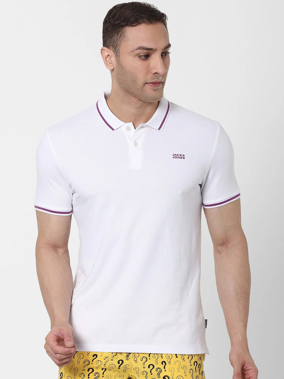 White Contrast Tipping Polo Neck T-shirt - Image 2
