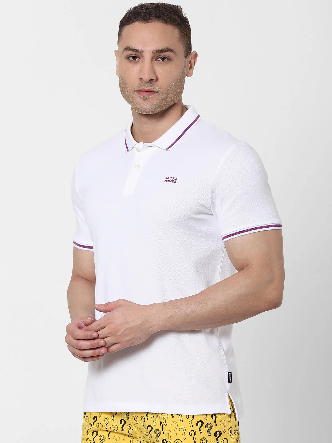 White Contrast Tipping Polo Neck T-shirt - Image 3