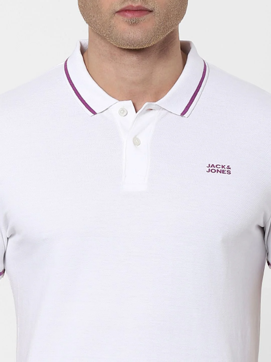 White Contrast Tipping Polo Neck T-shirt - Image 5