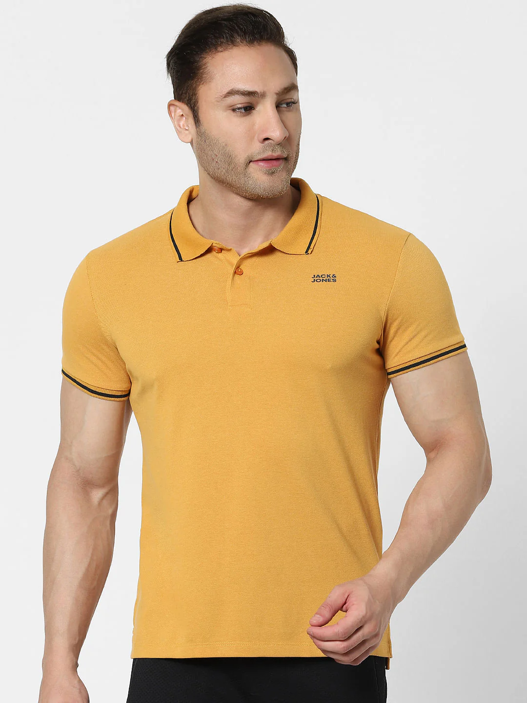 Orange Contrast Tipping Polo Neck T-shirt - Image 2