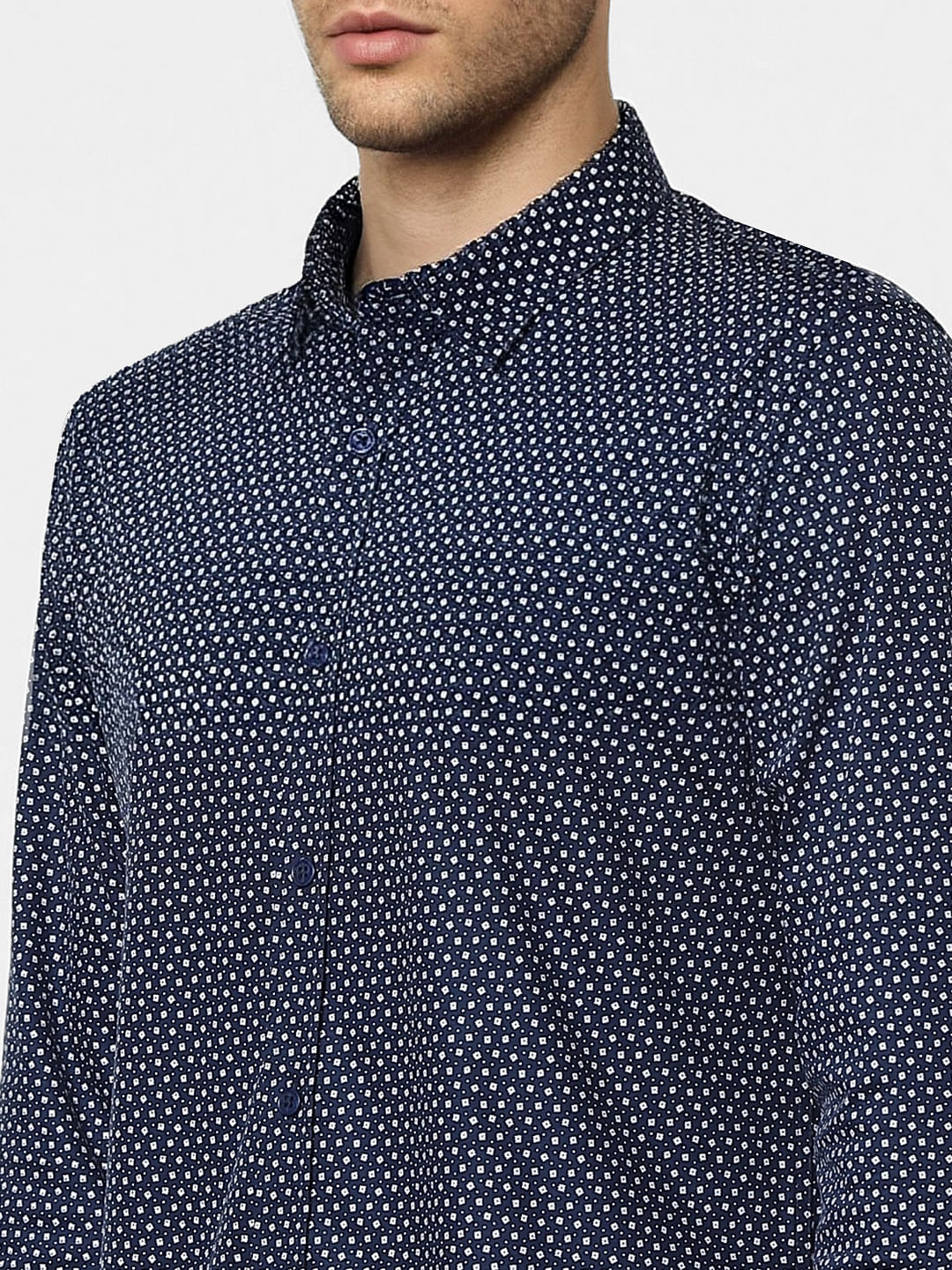 Dark Blue Geometric Print Full Sleeves Shirt - Image 5