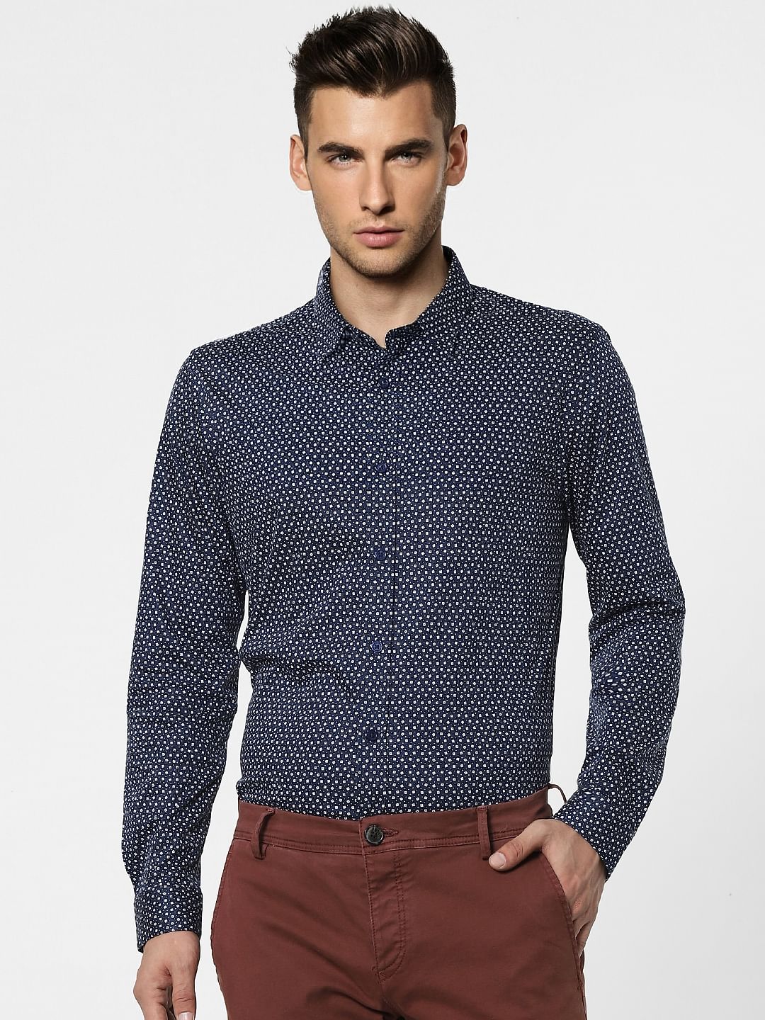 Blue Printed Full Sleeves Shirt - Image 2