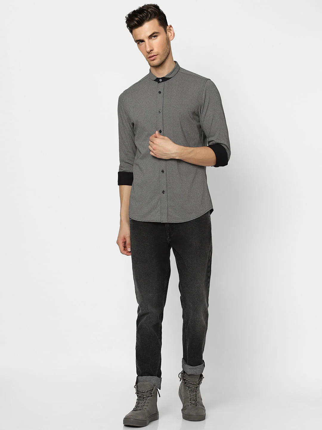Black Full Sleeves Henley Shirt