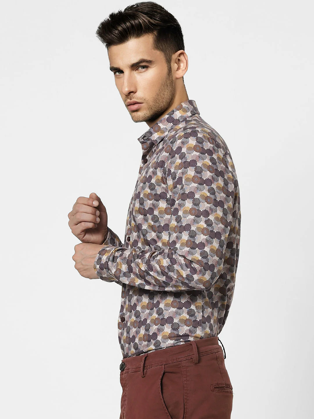 Brown Printed Full Sleeves Shirt - Image 3