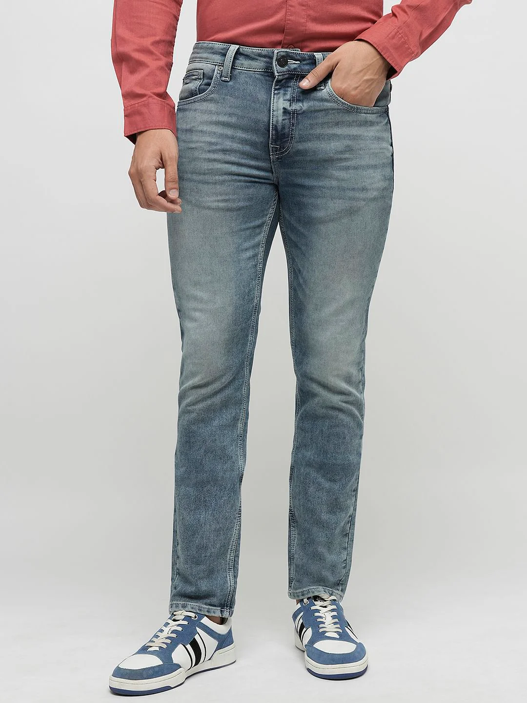PRODUKT by JACK&JONES Blue Mid Rise Washed Slim Fit Jeans - Image 2