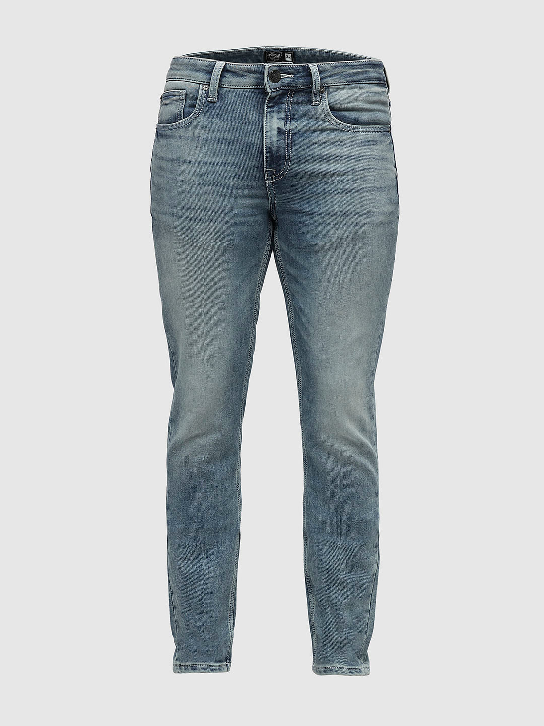 PRODUKT by JACK&JONES Blue Mid Rise Washed Slim Fit Jeans - Image 7