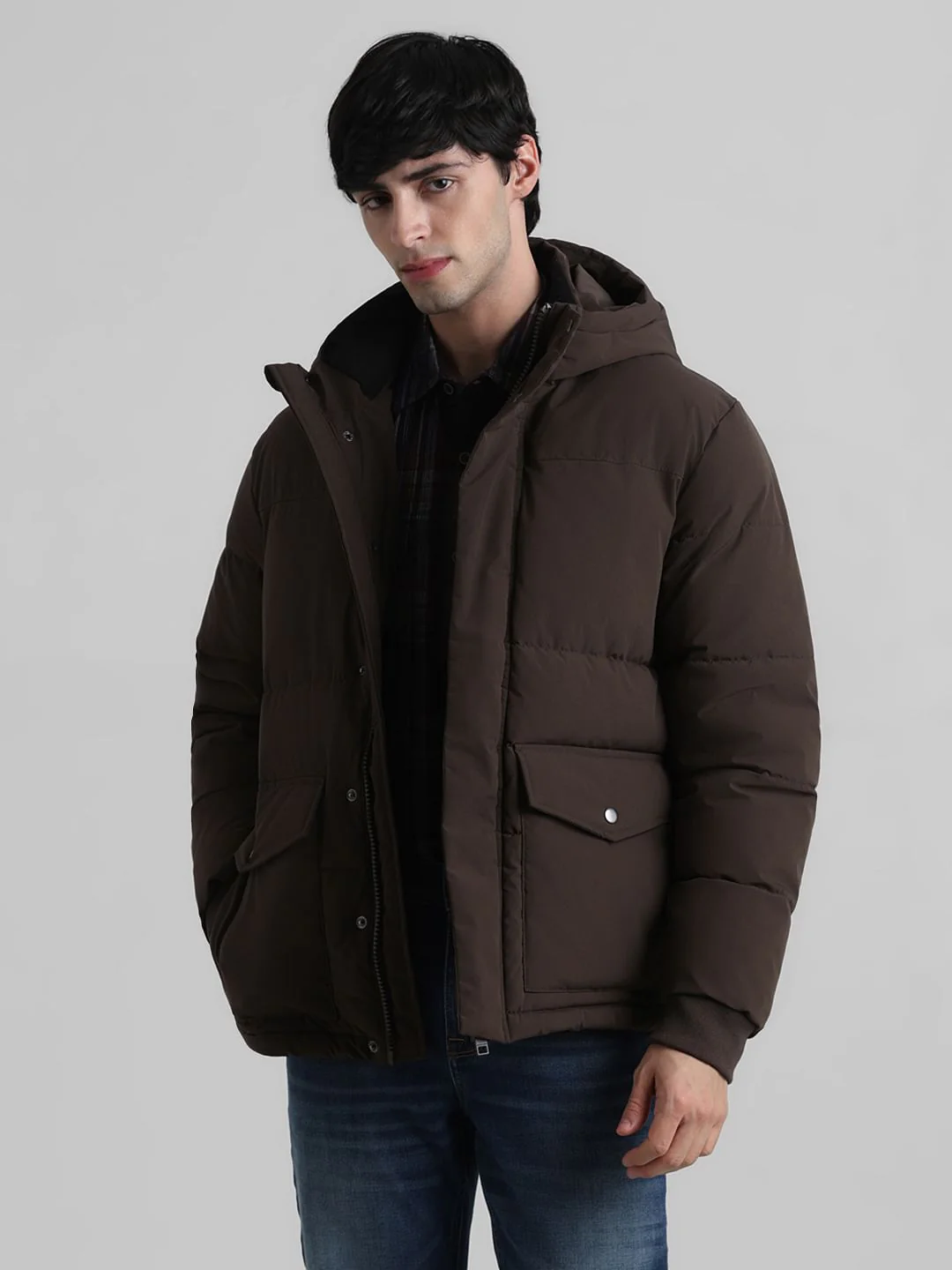 Dark Brown Hooded Puffer Jacket - Image 2