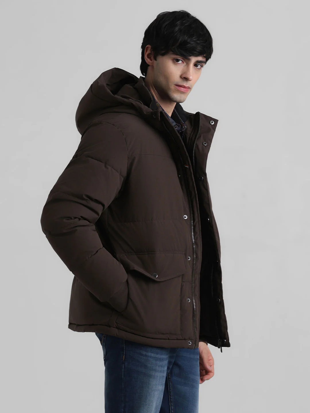 Dark Brown Hooded Puffer Jacket - Image 3