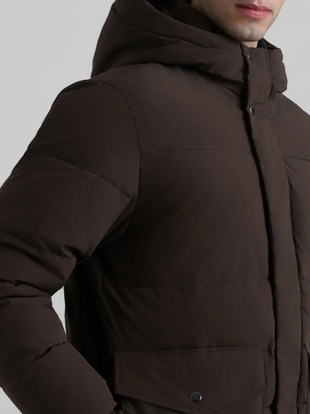 Dark Brown Hooded Puffer Jacket - Image 5