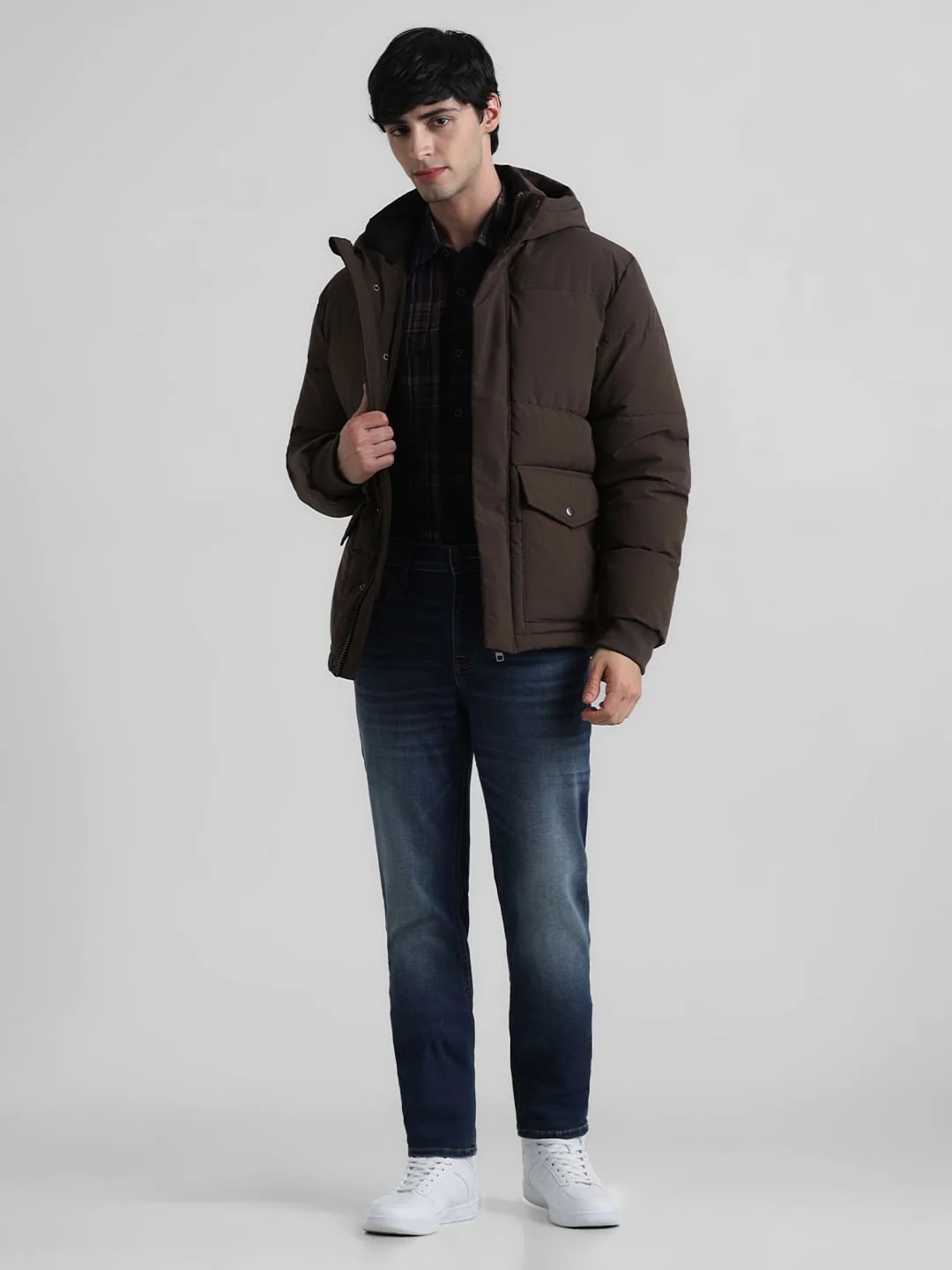 Dark Brown Hooded Puffer Jacket - Image 6