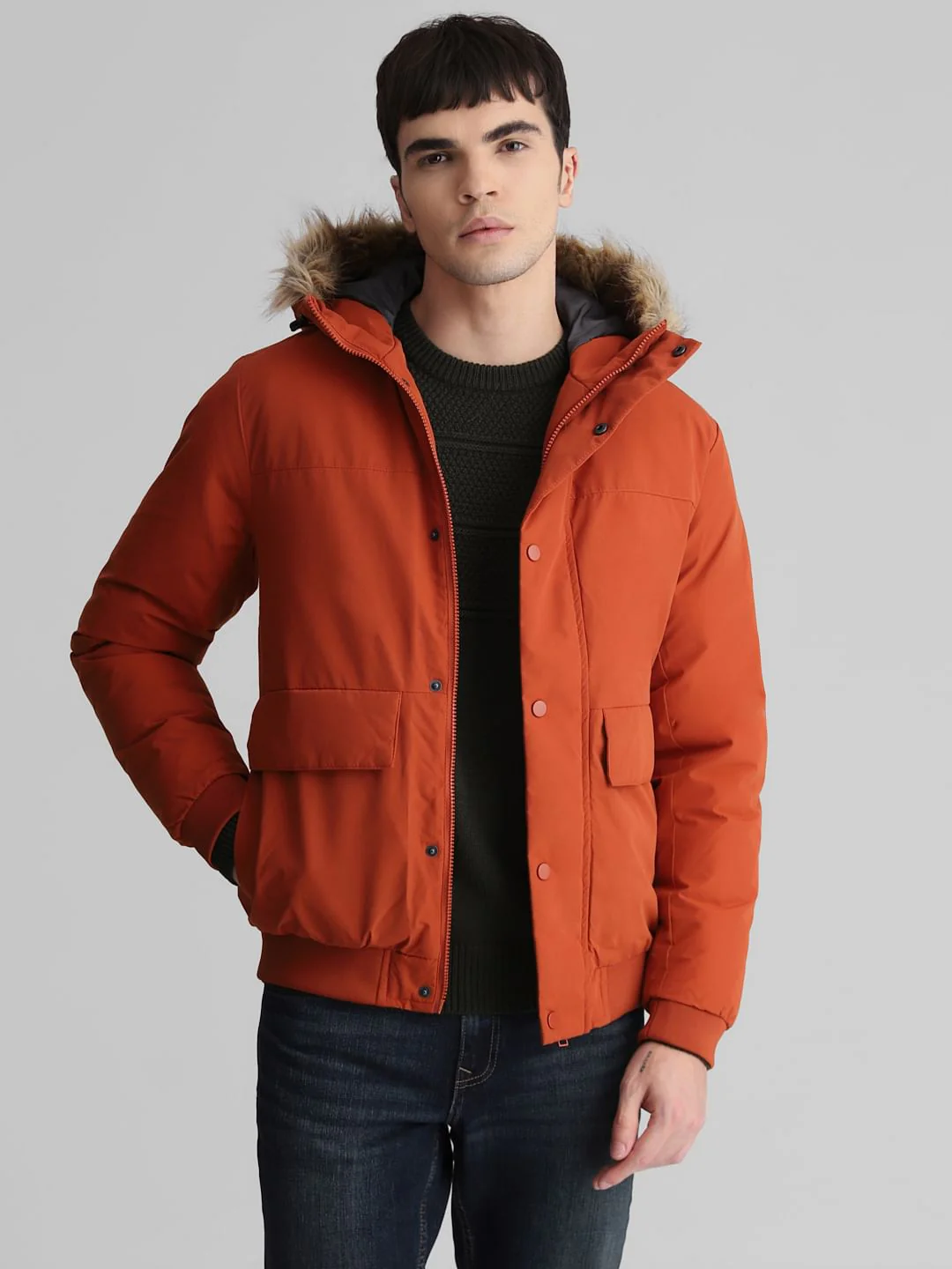 Rust Brown Faux Fur Hooded Jacket - Image 2