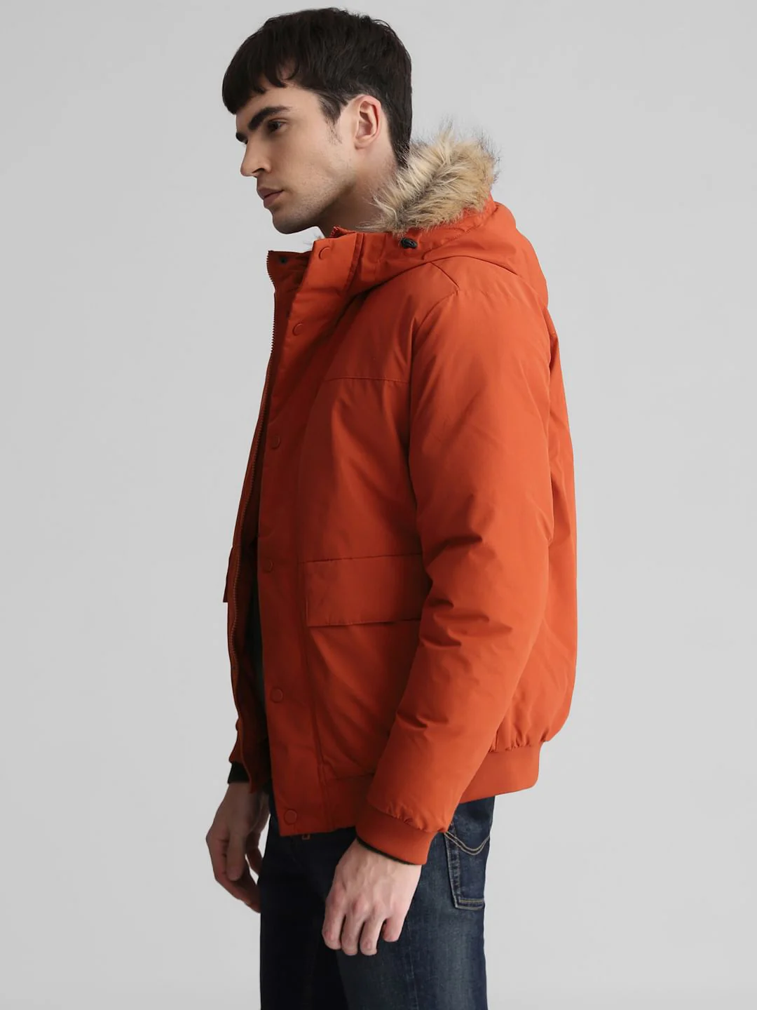 Rust Brown Faux Fur Hooded Jacket - Image 3