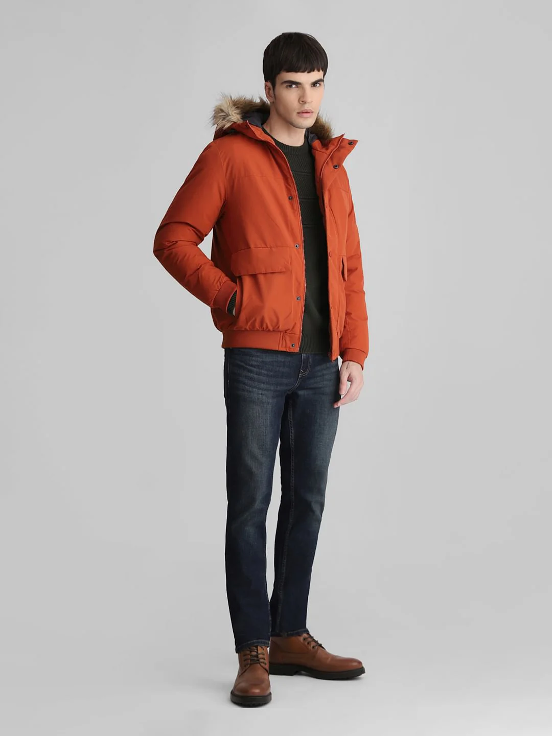 Rust Brown Faux Fur Hooded Jacket - Image 6