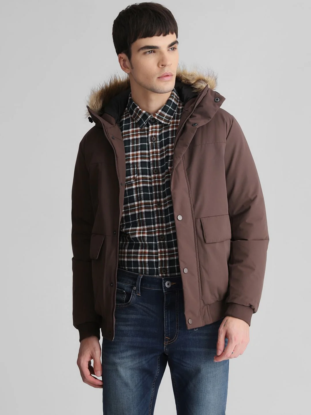 Dark Brown Faux Fur Hooded Jacket - Image 2