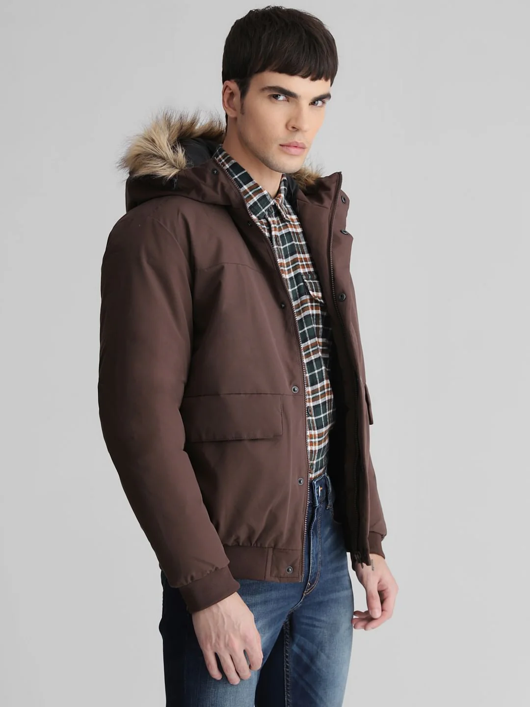 Dark Brown Faux Fur Hooded Jacket - Image 3